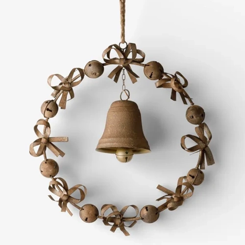 Bow and Bell Rust Metal Wreath
