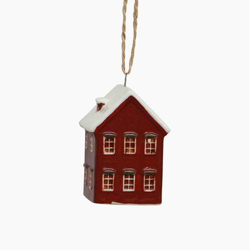Hanging Red House Christmas Ornament