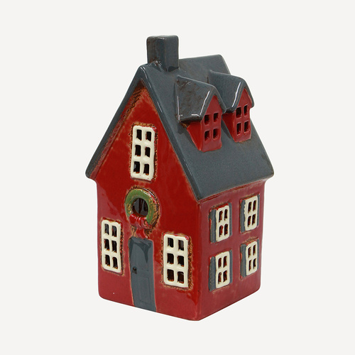 Alsace Tea Light Cottage Red with Wreath 