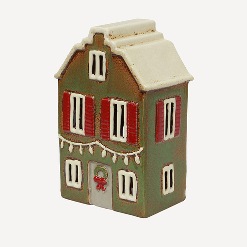 Alsace Tea Light  House Christmas Green with Shutters