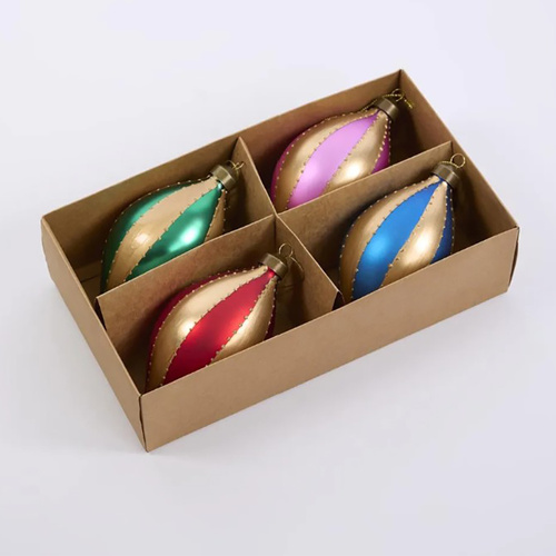 Carnival Tear Drop Glass Christmas Baubles 8cm 4pk