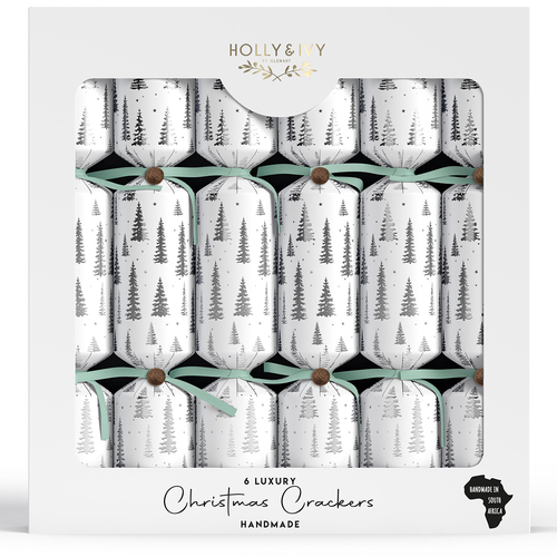 Silver Trees Christmas Crackers 6pk