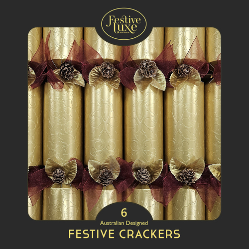 Embossed Gold Christmas Crackers 6pk