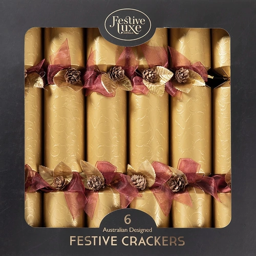 Embossed Gold Christmas Crackers 6pk