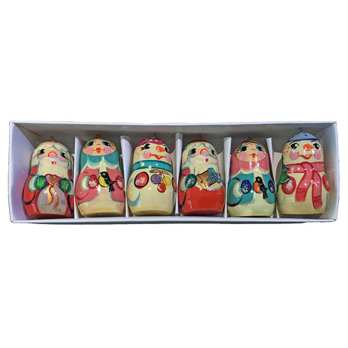 Santa, Snowman, Babushka Hanging Decorations Pink Aqua  6pc
