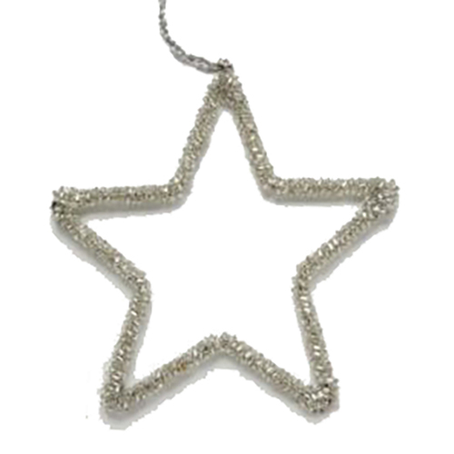 Silver Beaded Star Ornament 10 cm
