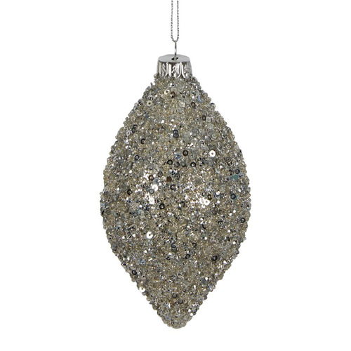 Queenie Glitter  Silver Teardrop  Bauble  15cm