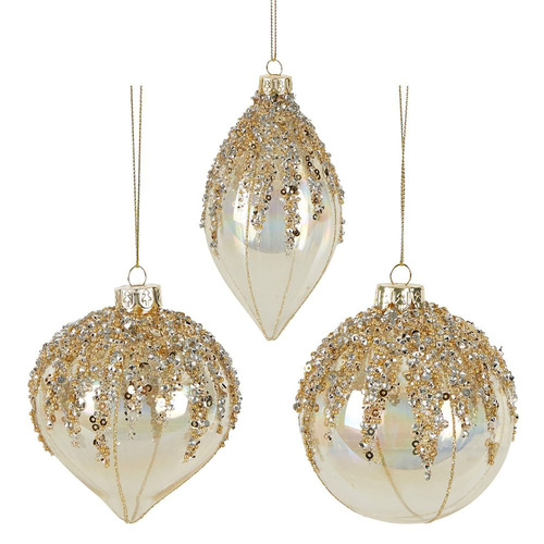 Ariana Gold Glass Glitter Bauble Set 6pc