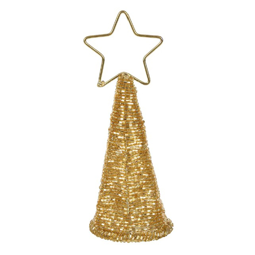 Sirium Gold Beaded Cone Tree Topper 15cm