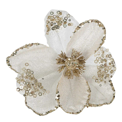 Faille Camellia  Champagne Clip on Flower 20cm