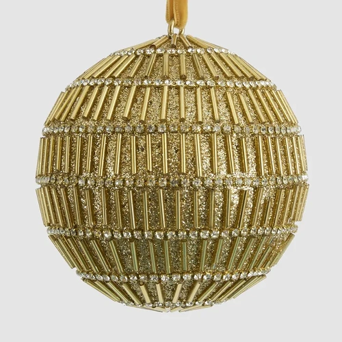 Bugle Gold Bead Christmas Hanging Bauble 10cm