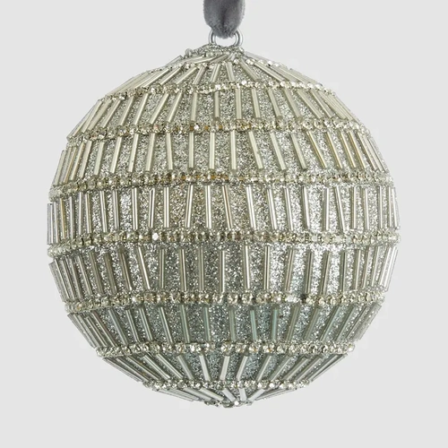 Bugle Silver Bead Christmas Hanging Bauble 10cm