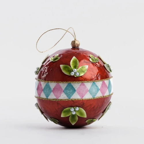 Red Fleur Handpainted Capiz Christmas Hanging Bauble