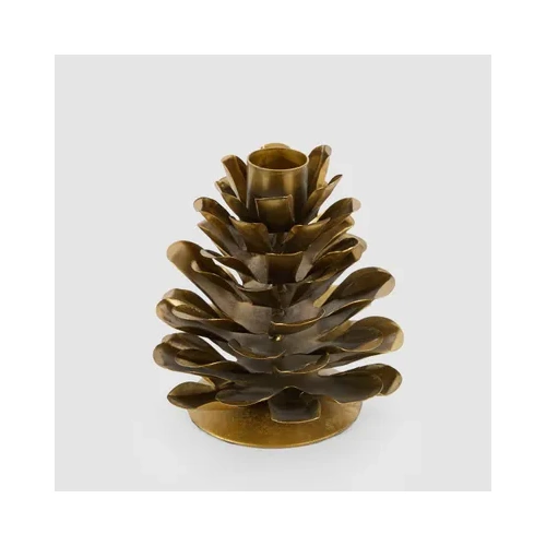 Antique Gold Metal  Pinecone Taper Candle Holder 