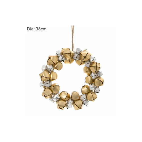 Silver Gold Bell Wreath 35cm