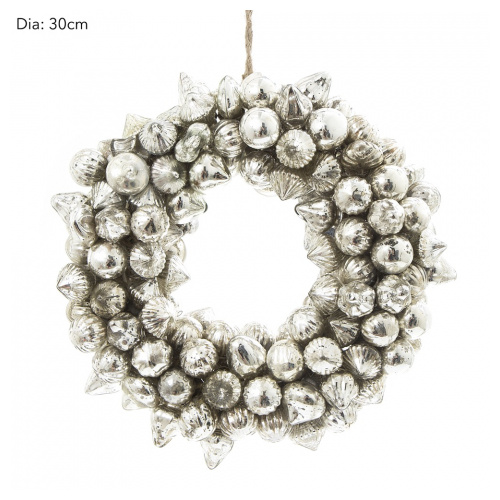 Antique Silver Glass Wreath 32cm
