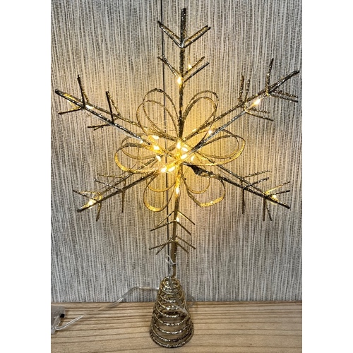 Silver Glitter Flower Star Tree Topper with LEDs 