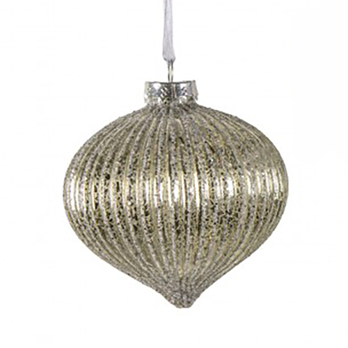 Silver Ripple Glass Hanging Onion Bauble 10cm