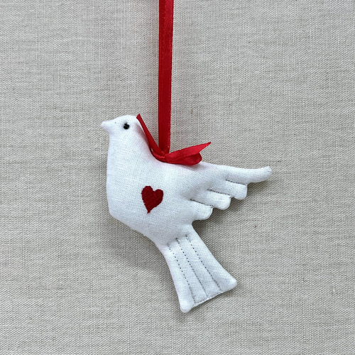White Fabric Dove Hanging Decoration 10cm