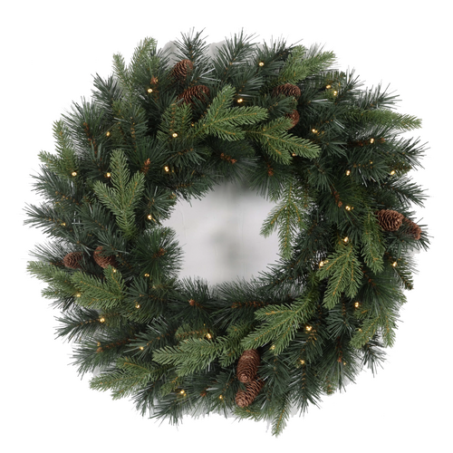 Mixed Evergreen and Pinecone  50LED  Wreath 60cm