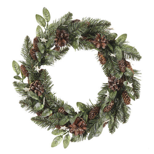 Woodland Ice Dusted Mixed Cone Wreath 35cm