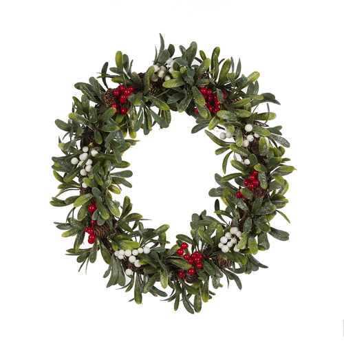 Mixed Colour Mistletoe Berry  LED Wreath 40cm