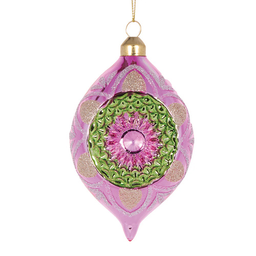 Retro Pink Vintage Teardrop  Glass Christmas Tree Bauble