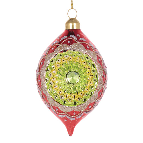 Retro Red Vintage Teardrop  Glass Christmas Tree Bauble