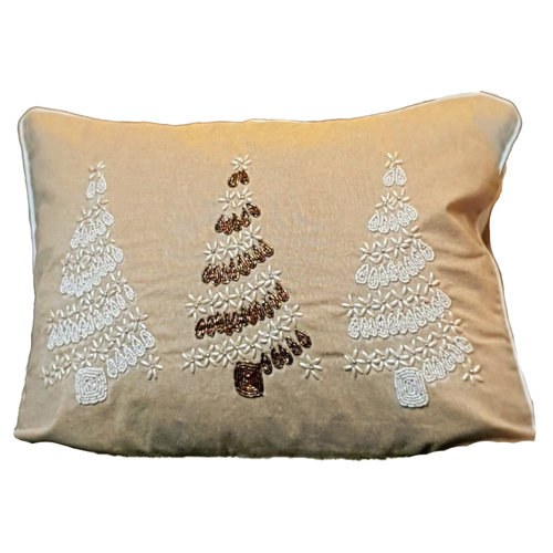 Natural Beige 3 Trees Pearl and Bead  Cushion  Cover 50x35