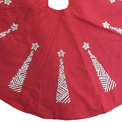 Red Tree Skirt with White and Silver Trees
