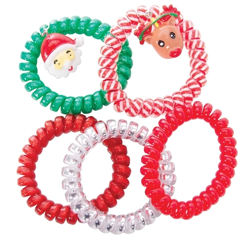 Festive Spiral Hair Ties 5 pk Sphere Red Green
