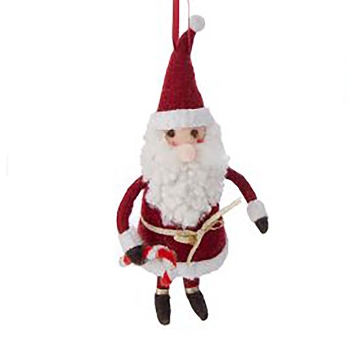 Wool Santa with Candy Cane Hanging Decoration