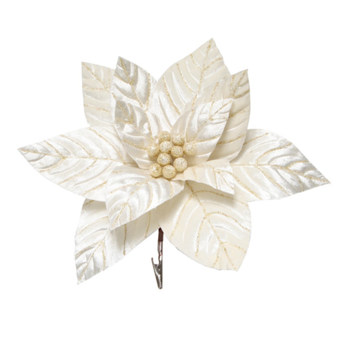 Ivory Etched Poinsettia Clip 33cm
