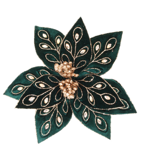 Emerald Peacock  Poinsettia Clip on Flower  28cm