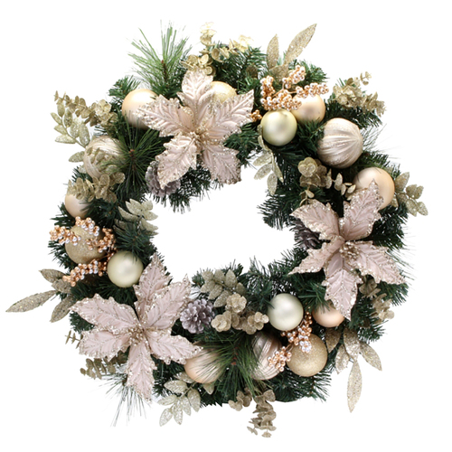 Ivory and Champagne Poinsettia Wreath 65cm