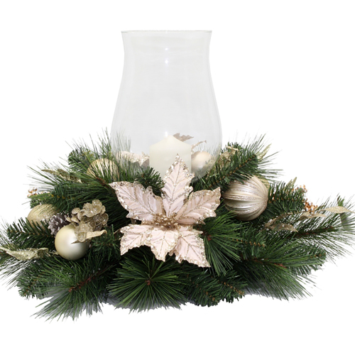 Ivory and Champagne Poinsettia 1 Lite Christmas  Candle Holder