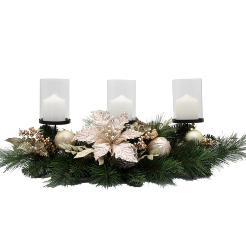 Ivory and Champagne Poinsettia 3 Lite Candle Holder