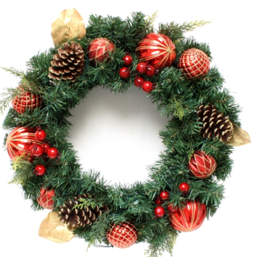 Red Bauble Wreath 60cm