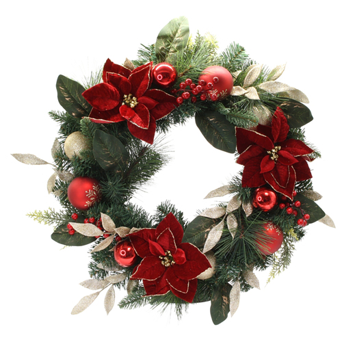 Red Poinsettia and Gold  Wreath 65cm