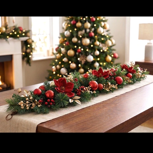 Red and Gold Magnolia Christmas  Garland 180cm