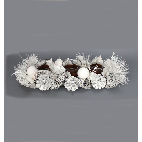 White Pinecone 3 Tealight Candle Centrepiece