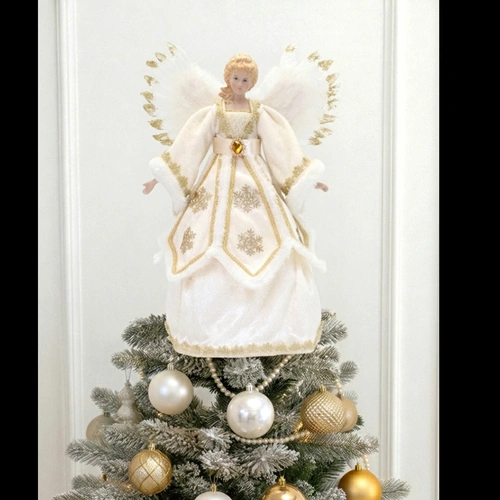 Ivory and Gold Angel Christmas Tree Topper 40cm