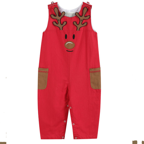 Red Pocket Reindeer Christmas  Overalls 18-24 months