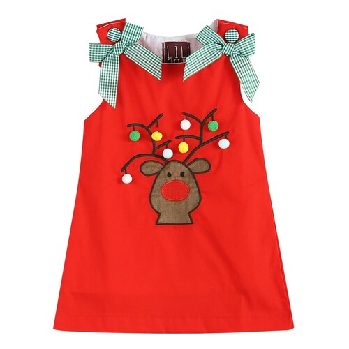 Plaid Reindeer Pompom Christmas Swing Dress Size 2