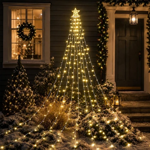 Waterfall LED Lights with Star Topper - Warm White