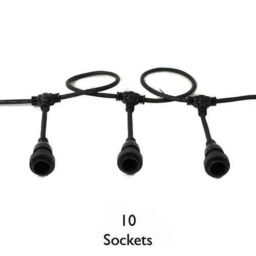 Festoon - 10 Hanging Sockets - Black Lead Connectable