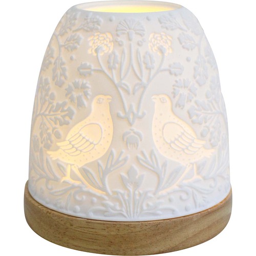 William White Porcelain Tealight Holder with Birds