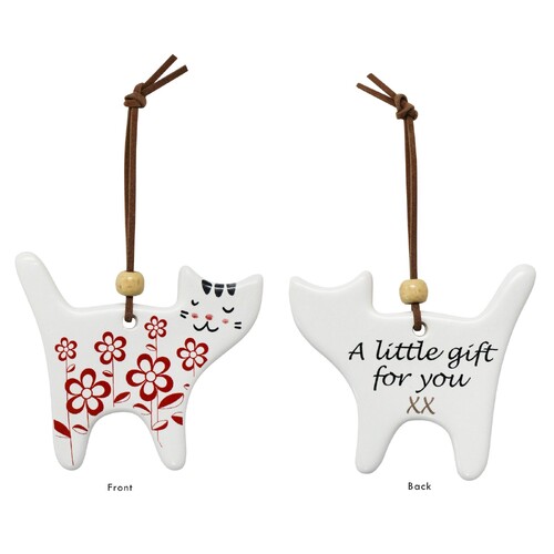 Red Folk Cat  Ceramic Hanging  Ornament 9cm