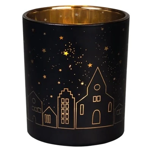 Frosted Black City of Light  Glass Christmas Votive