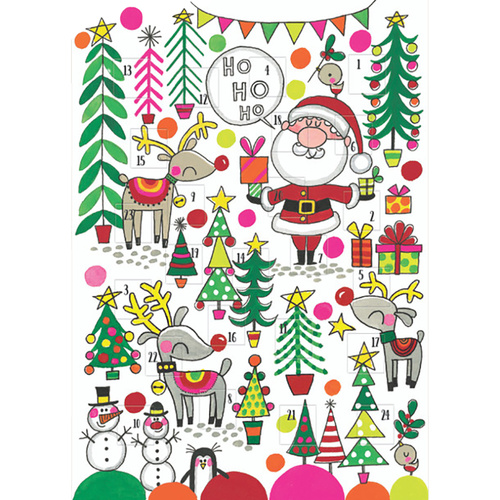 Advent Calendar Card  Santa Reindeer Trees